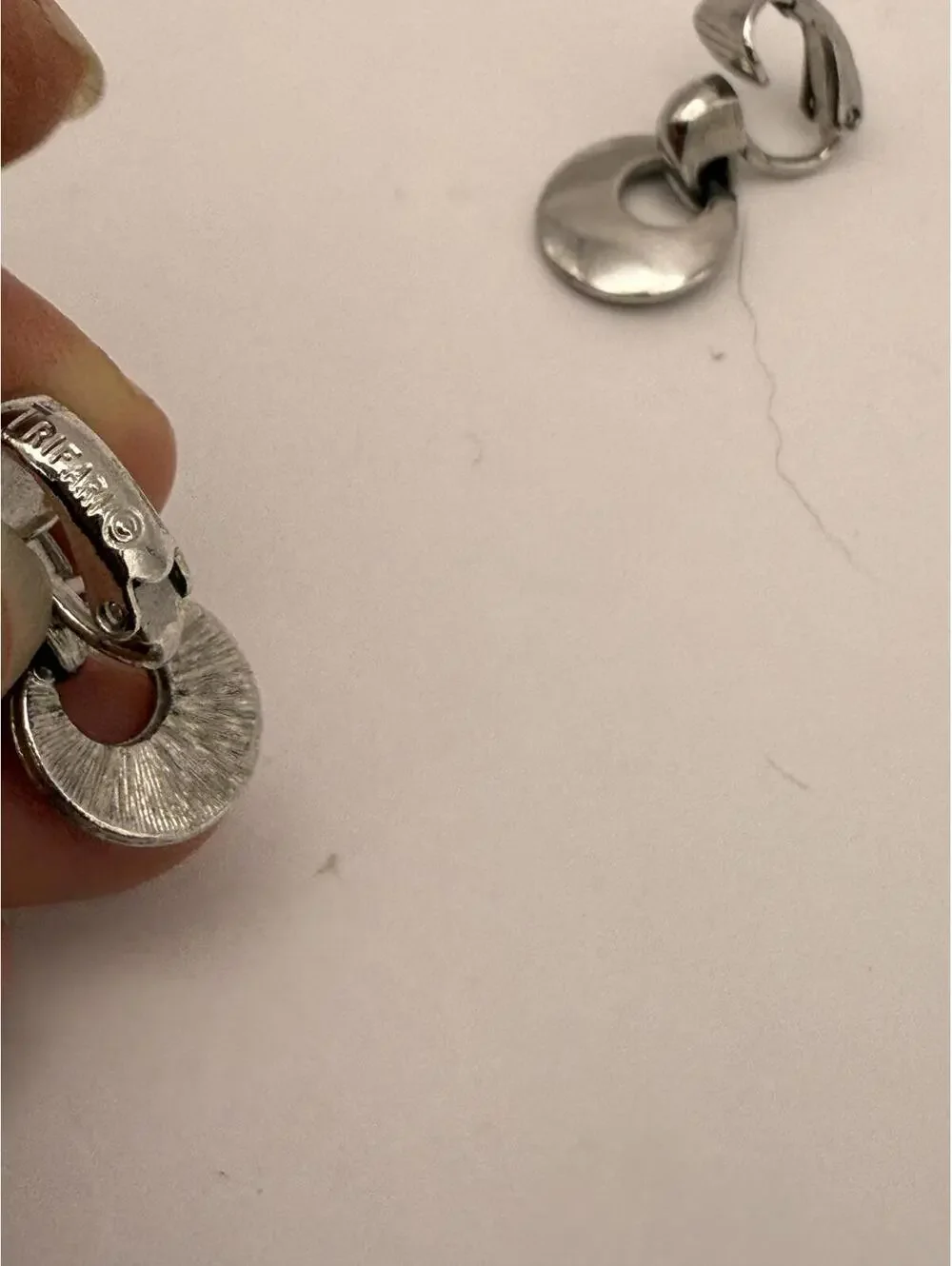 Trifari Silver Tone Clip-On Hoop Earrings